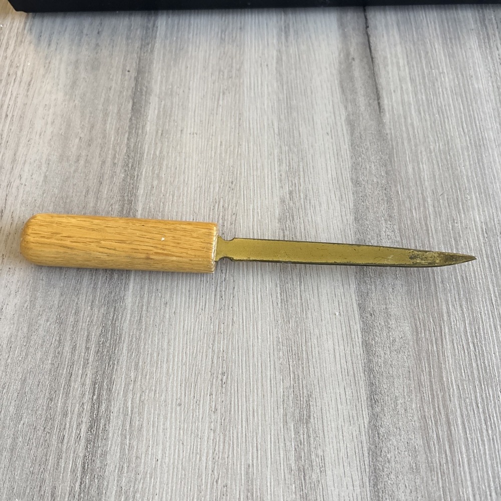 Vintage MCM Wood‎ Handle Brass Colored Metal Letter Opener